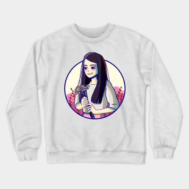 Cute girl holding yellow flowers Crewneck Sweatshirt by Mayarart